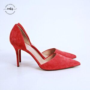 J. Crew Elsie Leather Pointed Toe Heel Pumps Orange Red Women 8.5